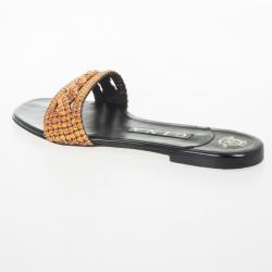 Pre Owned Gina Orange Athena Flat Slides Size 38