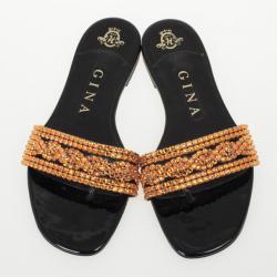 Pre Owned Gina Orange Athena Flat Slides Size 38