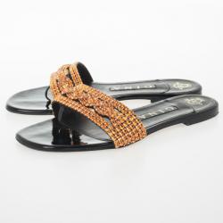 Pre Owned Gina Orange Athena Flat Slides Size 38