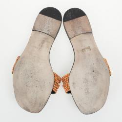 Pre Owned Gina Orange Athena Flat Slides Size 38