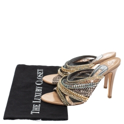 Pre Owned Gina Multicolor Crystal Embellished and Snakeskin Strappy Sandals Size 38