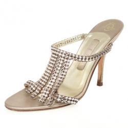 Pre Owned Gina Gold Embellished High Heel Slides Size 37.5