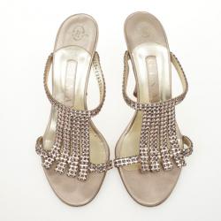 Pre Owned Gina Gold Embellished High Heel Slides Size 37.5