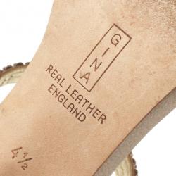 Pre Owned Gina Gold Embellished High Heel Slides Size 37.5