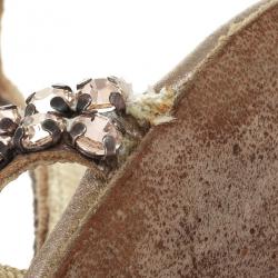 Pre Owned Gina Gold Embellished High Heel Slides Size 37.5