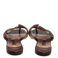 Pre Owned حذاء سلايدز جينا فلات بإصبع مزخرف كريستال وجلد لامع بني مقاس 38