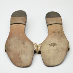 Pre Owned Gina Gold Embellished Hot Slides Size 35.5