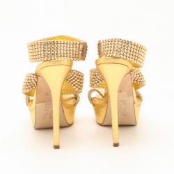 Pre Owned Gina Metallic Gold and Crystal Embellished Platform Sandals Size 36