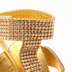 Pre Owned Gina Metallic Gold and Crystal Embellished Platform Sandals Size 36