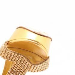 Pre Owned Gina Metallic Gold and Crystal Embellished Platform Sandals Size 36