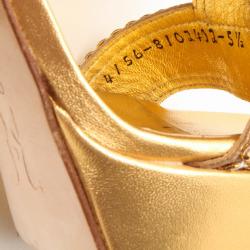 Pre Owned Gina Metallic Gold and Crystal Embellished Platform Sandals Size 36