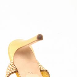 Pre Owned Gina Metallic Gold and Crystal Embellished Platform Sandals Size 36