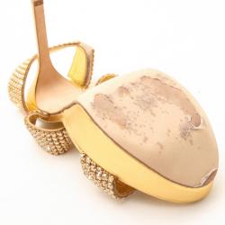 Pre Owned Gina Metallic Gold and Crystal Embellished Platform Sandals Size 36