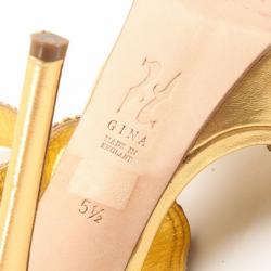 Pre Owned Gina Metallic Gold and Crystal Embellished Platform Sandals Size 36