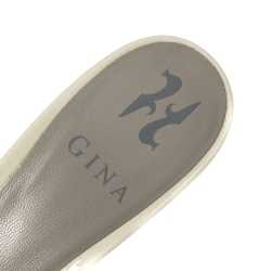 Pre Owned Gina Grey Patent Leather Visage Crystal Embellished Slide Sandals Size 39.5