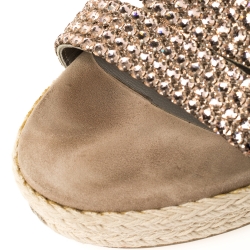 Pre Owned صندل جينا سويدي بيج مزخرف كريستال مقدمة مفتوحة مقاس 38