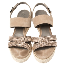 Pre Owned صندل جينا سويدي بيج مزخرف كريستال مقدمة مفتوحة مقاس 38