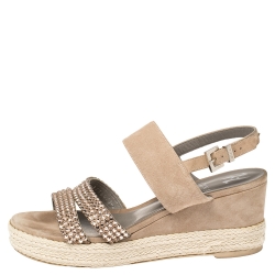 Pre Owned صندل جينا سويدي بيج مزخرف كريستال مقدمة مفتوحة مقاس 38