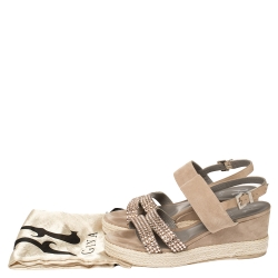 Pre Owned صندل جينا سويدي بيج مزخرف كريستال مقدمة مفتوحة مقاس 38