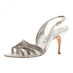 Pre Owned صندل سلينجباك جينا كريستال فضي مقاس 38