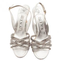 Pre Owned صندل سلينجباك جينا كريستال فضي مقاس 38