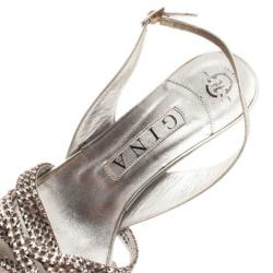 Pre Owned صندل سلينجباك جينا كريستال فضي مقاس 38