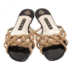 مملوكة مسبقًا صندل فلات جينا مرصع بالجواهر الذهبية مقاس 37.5