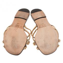 مملوكة مسبقًا صندل فلات جينا مرصع بالجواهر الذهبية مقاس 37.5