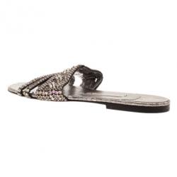 Pre Owned صندل فلات جينا مرصع ماس زائف بنفسجي مقاس 39