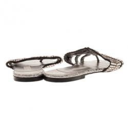 Pre Owned صندل فلات جينا مرصع ماس زائف بنفسجي مقاس 39