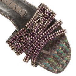 Pre Owned صندل فلات جينا مرصع ماس زائف بنفسجي مقاس 39