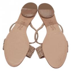 Pre Owned حذاء سلايد فلات جينا مرصع كريستال وردي وبني مقاس 39