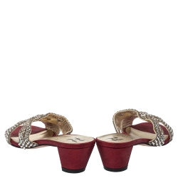 Pre Owned Gina Red Leather Crystal Embellished Slide Sandals Size 38