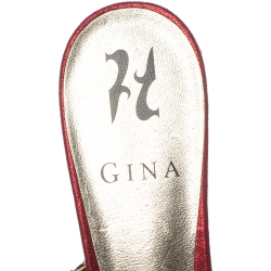 Pre Owned Gina Red Leather Crystal Embellished Slide Sandals Size 38