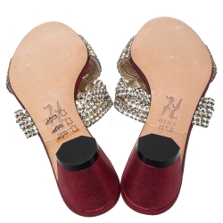 Pre Owned Gina Red Leather Crystal Embellished Slide Sandals Size 38