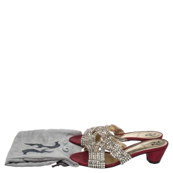 Pre Owned Gina Red Leather Crystal Embellished Slide Sandals Size 38