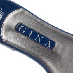 Pre Owned صندل جينا مسطح جلد لامع أزرق مزخرف مقاس 39.5