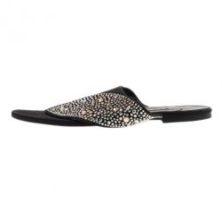 Pre Owned Gina Black Studded Satin Flat Sandals Size 39