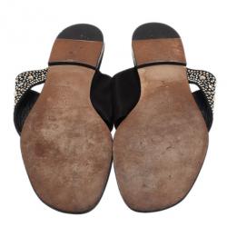 Gina Black Studded Satin Flat Sandals Size 39