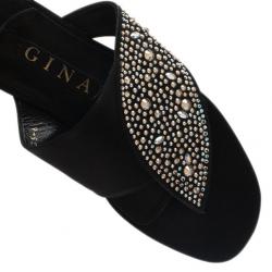 Pre Owned Gina Black Studded Satin Flat Sandals Size 39