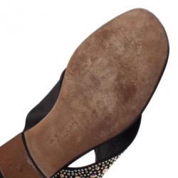 Pre Owned Gina Black Studded Satin Flat Sandals Size 39