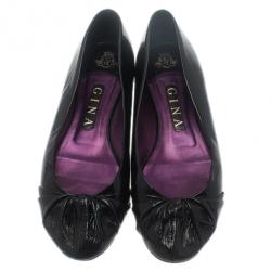 Pre Owned حذاء جينا باليرينا فلات جلد أسود لامع مقاس 40