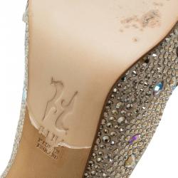 Pre Owned Gina Gold Leather and Crystal Embellished Satin Platform Pumps Size 38