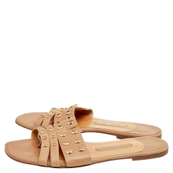 Gina Beige Leather Embellished Slide Sandals Size 38.5