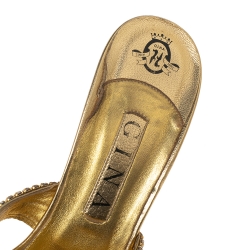 Pre Owned صندل سلايد جينا  جلد مزخرف كريستال ذهبي مقاس 41