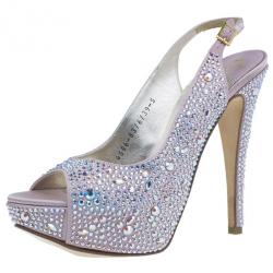 Pre Owned صندل جينا سيون سوارفسكي ساتان وردي مقاس 38