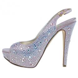 Pre Owned صندل جينا سيون سوارفسكي ساتان وردي مقاس 38