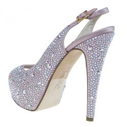 Pre Owned صندل جينا سيون سوارفسكي ساتان وردي مقاس 38