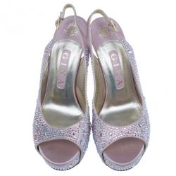 Pre Owned صندل جينا سيون سوارفسكي ساتان وردي مقاس 38