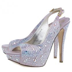 Pre Owned صندل جينا سيون سوارفسكي ساتان وردي مقاس 38